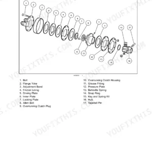 New Holland H7230, H7330, Discbine Mower-Conditioner exploded view of the slip and overrunning clutch assembly.