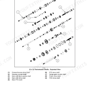 New Holland WORKMASTER 35, WORKMASTER 40, Boomer 30, Boomer 35 12x12 transmission shaft exploded view diagram.