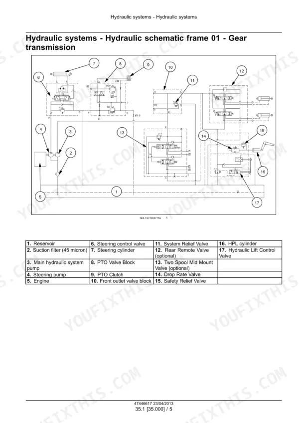 New Holland WORKMASTER 35, WORKMASTER 40, Boomer 30, Boomer 35 hydraulic schematic for gear transmission system.
