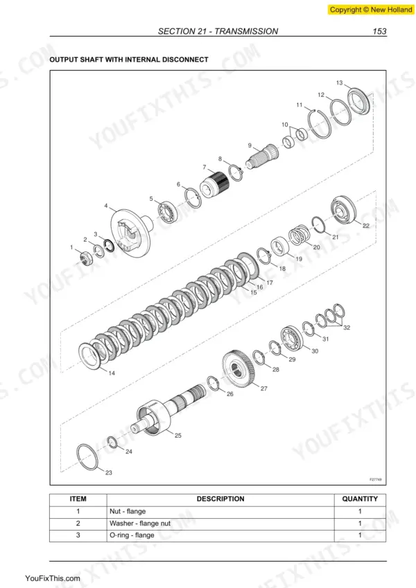 New Holland B90B to B115B transmission component disassembly illustration.