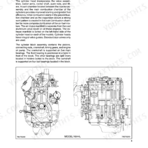 New Holland Boomer 8N, New Holland Boomer 8N engine cylinder head, valve train, and block cross-section diagrams.