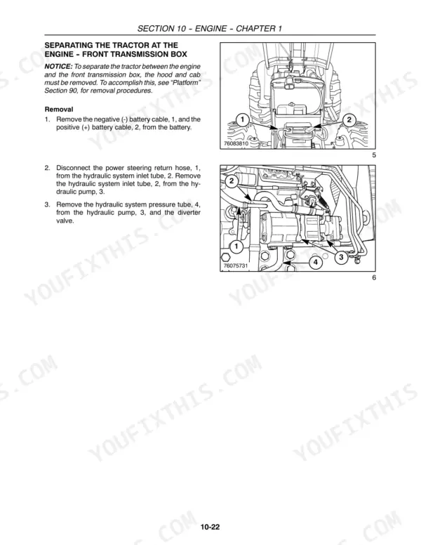 New Holland Boomer 8N, New Holland Boomer 8N, engine and transmission separation procedure, battery and hydraulic pump removal.