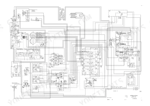 New Holland EW 160 hydraulic system schematic diagram showing pumps, control valves, and cylinders.
