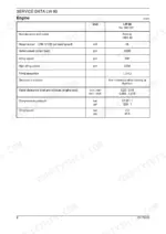 New Holland LW 80 engine service data table including output, speed, valve clearance, and pressure specs.