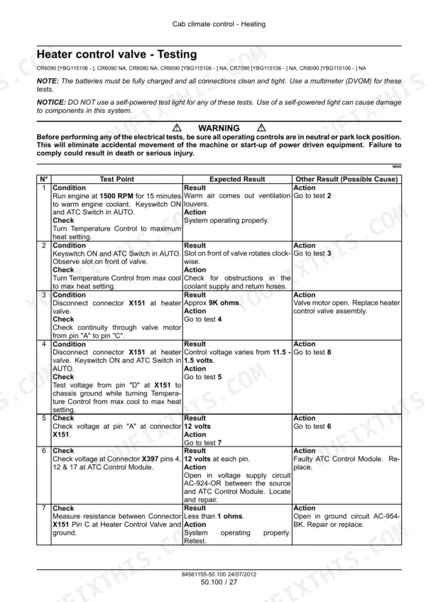 New Holland CR6090 service manual - Warning