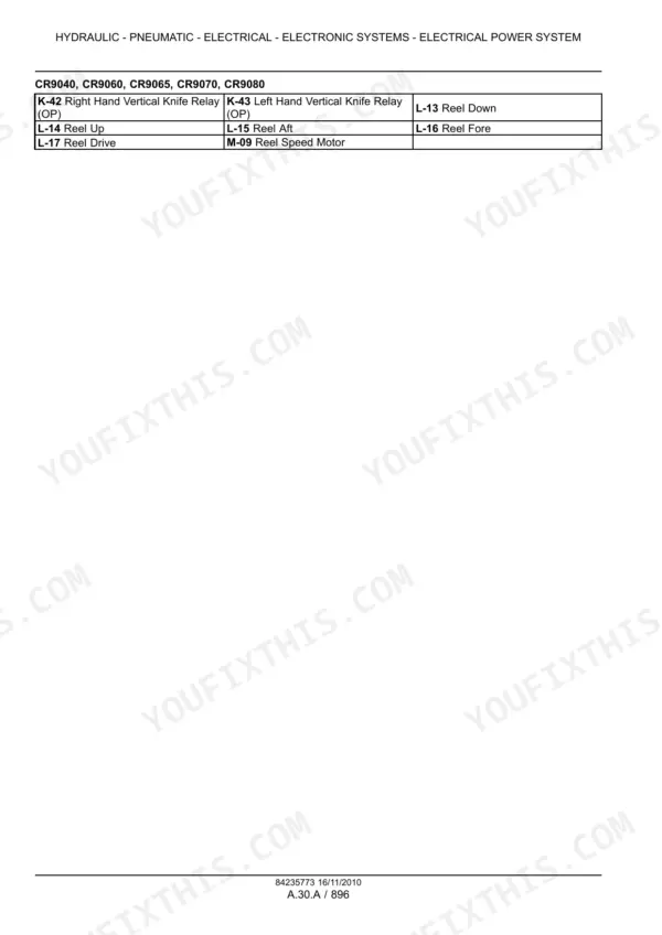 New Holland CR9040 service manual - Electrical Power System, Hydraulic - Pneumatic - Electrical - Electronic Systems - Electrical Power System