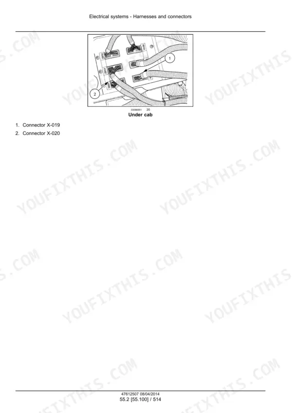 New Holland CX7080 Elevation service manual - Electrical Systems: Harnesses and Connectors, Under cab