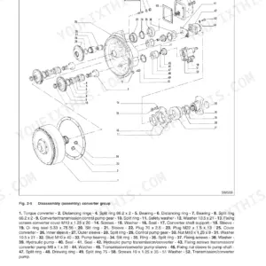 New Holland D255, D255 Crawler Dozer, D255 Dozer exploded view diagram of the transmission torque converter group.