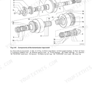 New Holland D350, Crawler Dozer: Exploded view diagram of transmission input shaft components and clutch packs.