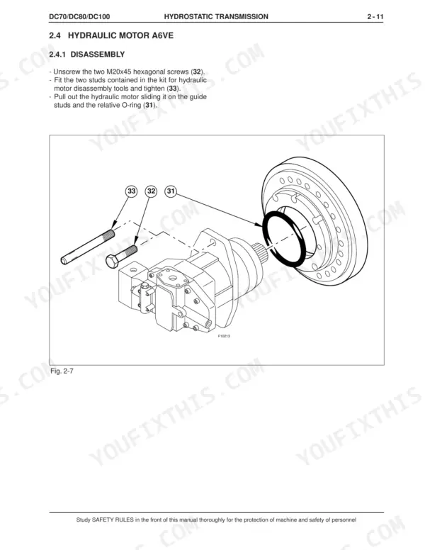 New Holland DC70, DC80, DC100 A6VE hydraulic motor disassembly procedure and diagram.