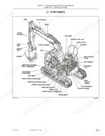 New Holland E130 excavator component diagram labeling boom, bucket, engine, hydraulic pump, and track assemblies.