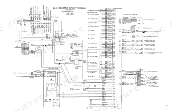New Holland E130 electric circuit diagram showing mechatro controller, starter motor, fuse box, and sensor connections.