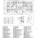 New Holland E215B, E245B hydraulic pump assembly exploded view diagram, torque table, and component parts list.
