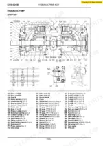 new-holland-e215b-e245b-excavator-workshop-manual-87677762a-exploded-view-213.webp New Holland E215B, E245B hydraulic pump assembly exploded view diagram, torque table, and component parts list.