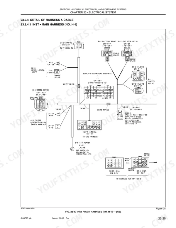 New Holland E30, E35 electrical system wiring diagram for the instrument main harness, showing relays, splices, and connectors.