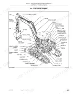 new-holland-e50-hydraulic-excavator-shop-manual-87360588-exploded-view-25.webp New Holland E50 excavator component diagram labeling boom, cylinders, engine, hydraulic pump, and undercarriage parts.