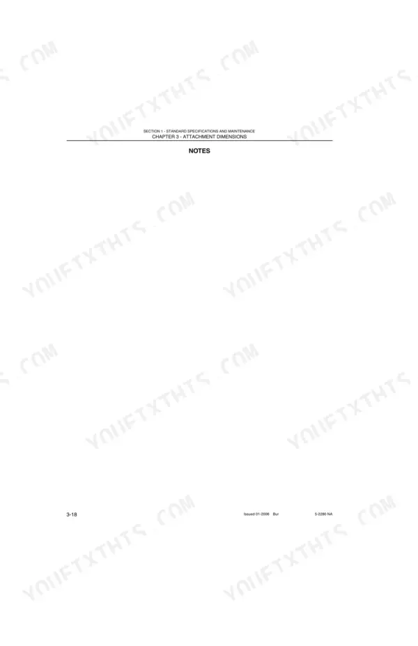 New Holland E80 shop manual page 3-18, notes section for attachment dimensions specifications.