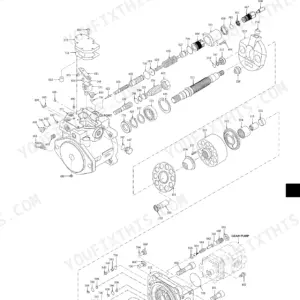 New Holland E80MSR hydraulic pump and regulator structural exploded view diagram showing internal components.