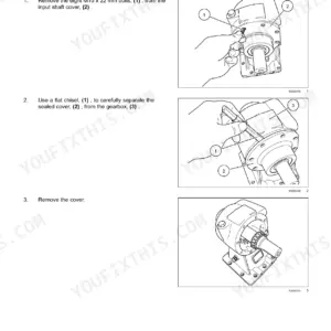 New Holland HM234, HM235, HM236 gearbox disassembly procedure showing input shaft cover bolt removal and seal separation.
