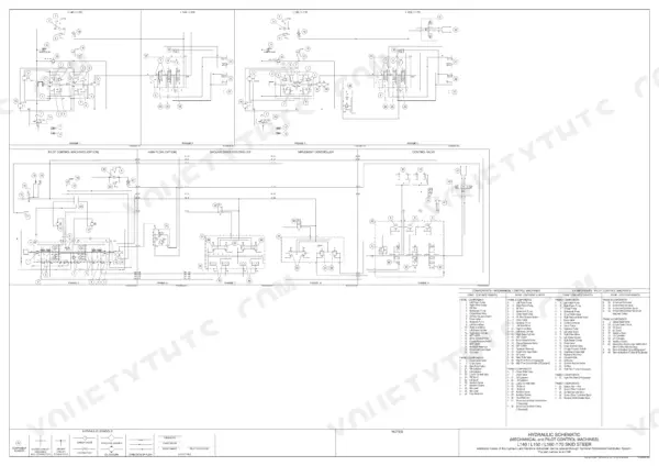 New Holland L140, L150 hydraulic schematic showing mechanical and pilot control systems with component index tables.