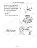 new-holland-l140-l150-skid-steer-loader-repair-manual-87634745-procedures-37.webp New Holland L140, L150 cab and boom tilt procedure, showing jack assembly, boom lock pins, and safety instructions.