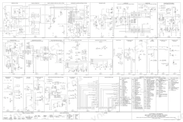 New Holland L140, L150 electrical wiring schematic showing systems, component frames, and index of electrical parts.