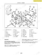 new-holland-l160-l170-skid-steer-workshop-manual-87634733-exploded-view-125.webp New Holland L160, L170 engine timing gear cover exploded view diagram with parts list and reassembly precautions.