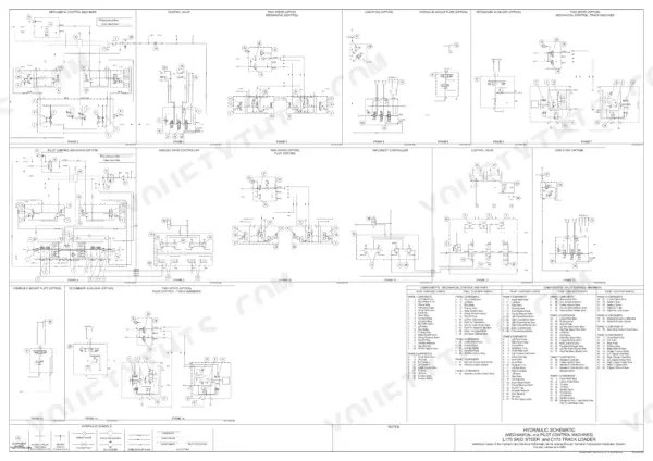 New Holland L175, C175, L175 SKID STEER, C175 TRACK LOADER hydraulic system schematic diagrams and component index table.