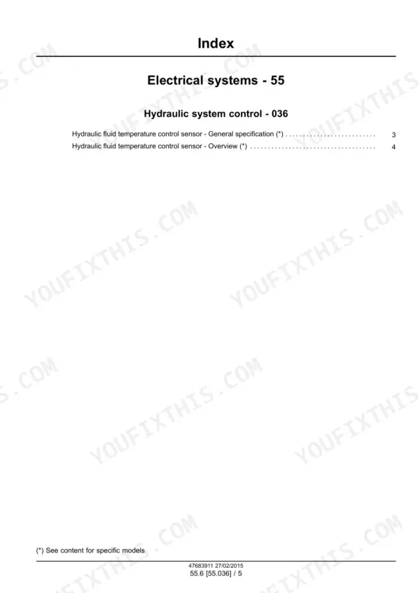 New Holland L221 service manual - Electrical Systems: Machine Circuits, Index