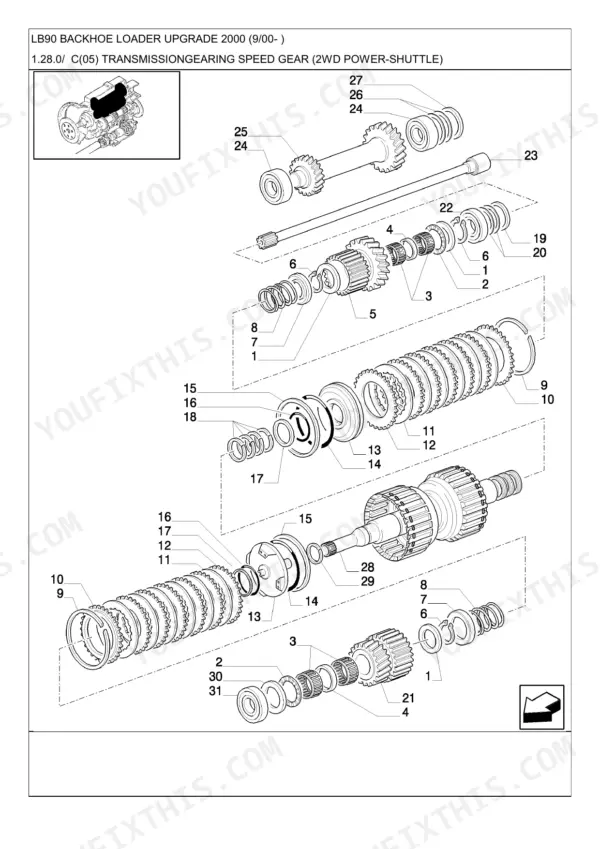 New Holland LB90 parts catalog - Chassis, Stabilizers and Transmission, LB90 Backhoe Loader Upgrade 2000 (9/00- )