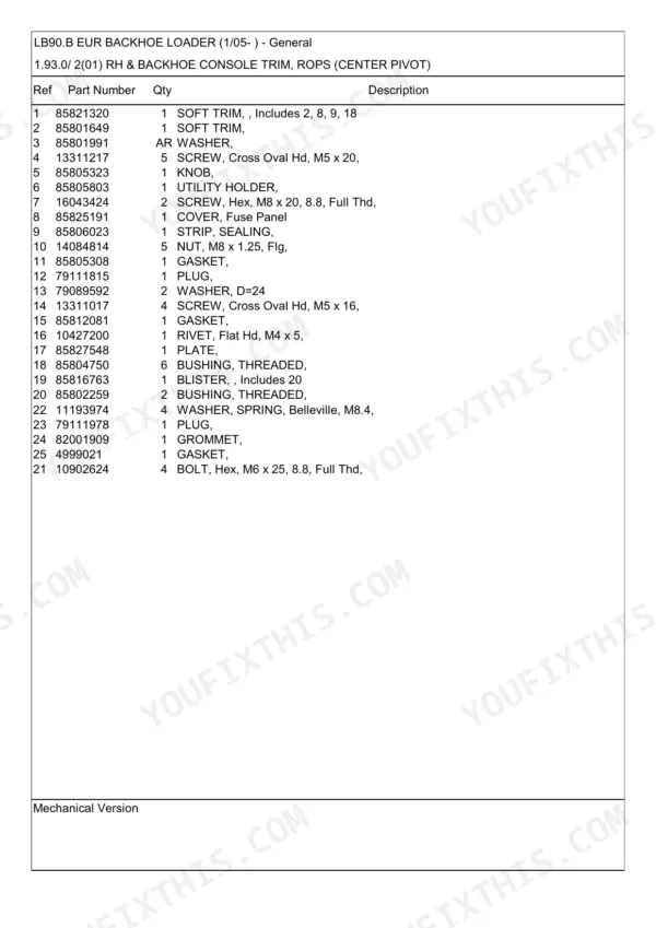 New Holland LB90.B parts catalog - Cab, ROPS and Controls, LB90.B EUR BACKHOE LOADER (1/05- ) - General