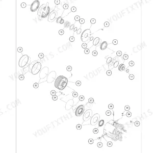 New Holland LM5020, LM5030, Tier 3 front axle differential exploded view diagram with numbered components.
