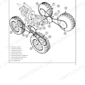 New Holland LS140, LS150 exploded view of hydrostatic drive system, chains, sprockets, and axle assemblies.