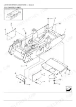 new-holland-ls150-skid-steer-loader-parts-catalog-chassis-parts-413.webp New Holland LS150 exploded view diagram of chassis frame, belly pans, and mounting hardware components.
