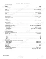 new-holland-ls180-ls190-skid-steer-service-manual-specs-30.webp New Holland LS180, LS190 engine specifications table including bore, stroke, valve clearance, and fuel system data.