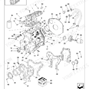 New Holland LS180, LS180 SKID STEER LOADER exploded view of engine cylinder block, head, and related components.