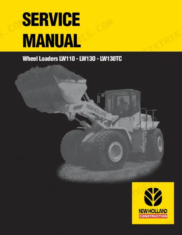New Holland LW110, LW130, LW130TC service manual cover featuring a wheel loader and New Holland logo.