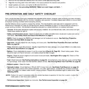New Holland Rustler 120, Rustler 125 pre-operation and daily safety checklist and seat installation procedure.