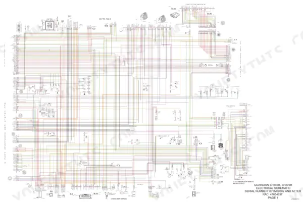 New Holland SP.240R, SP.275R, Guardian SP.240R, Guardian SP.275R electrical schematic for chassis and transmission harness.