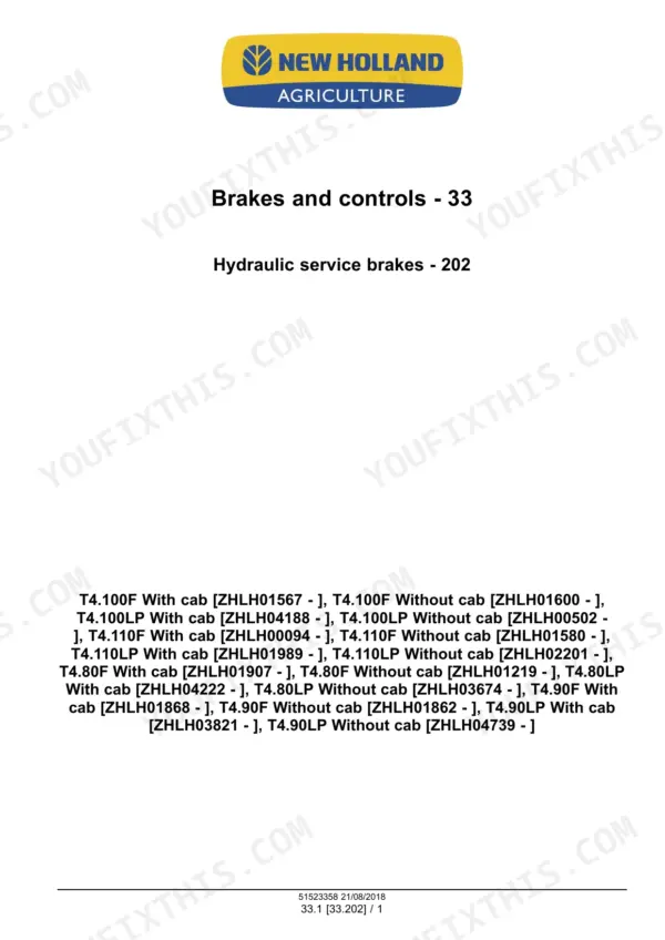 New Holland T4.80F service manual - Brakes and controls - 33
