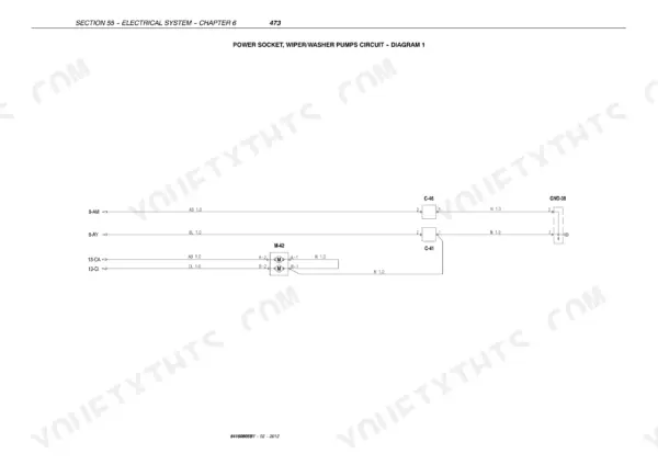 New Holland T4020V-T4060V/N wiring diagram for power socket and wiper/washer pump circuits, showing connectors C-46, C-41, M-42.