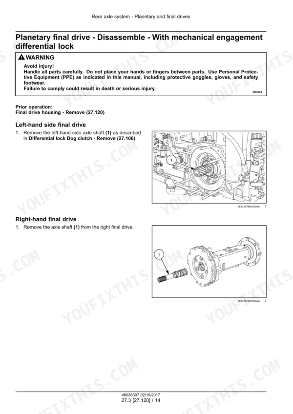 New Holland T5.100 Electro Command service manual - Rear Axle System, Warning