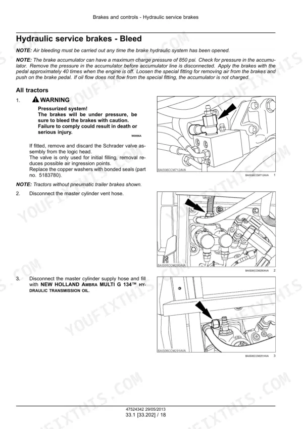 New Holland T7.220 repair manual - Brakes and Controls, All tractors