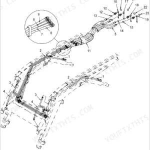 New Holland TB110, 32LA, 33LA, 46LB, 52LA, 7210, 7310, 7312, 7314, 7511, TB110 4 CYL AG exploded view of loader hydraulics.