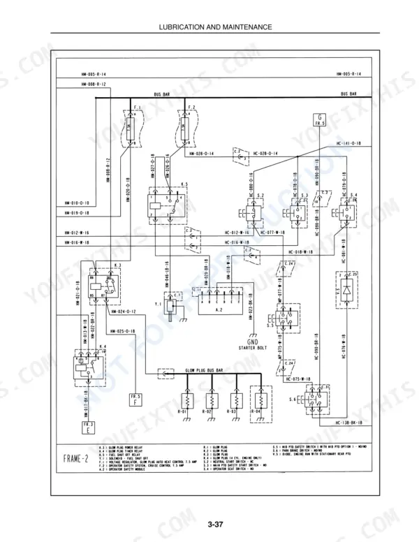 New Holland TC35D, TC40D, TC45D wiring diagram for glow plug, fuel shut off, and operator safety systems.