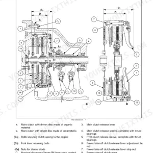 New Holland TD5.100, TD5.110, TD5.65, TD5.75, TD5.80, TD5.90 clutch sectional view diagram and component legend.