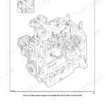 New Holland TD5010, TD5020, TD5030, TD5040, TD5050 engine isometric view showing fuel system and belt components.