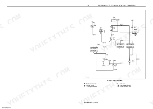 New Holland TD55D, TD65D, TD75D, TD85D, TD95D electrical system wiring diagram for the tractor start-up circuit.