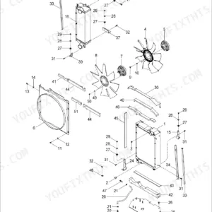 New Holland TG210, TG230, TG255, TG285 exploded view diagram of the radiator and fan shroud assembly components.
