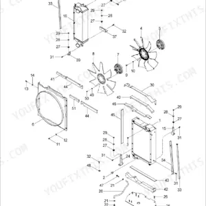 New Holland TG255, TG285, TG210, TG230 exploded view diagram of the radiator and fan shroud assembly parts.